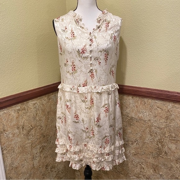 Rebecca Taylor Ivie Floral Silk Blend Ruffle Dress Size 10 Ivory Pink Green - Picture 14 of 15